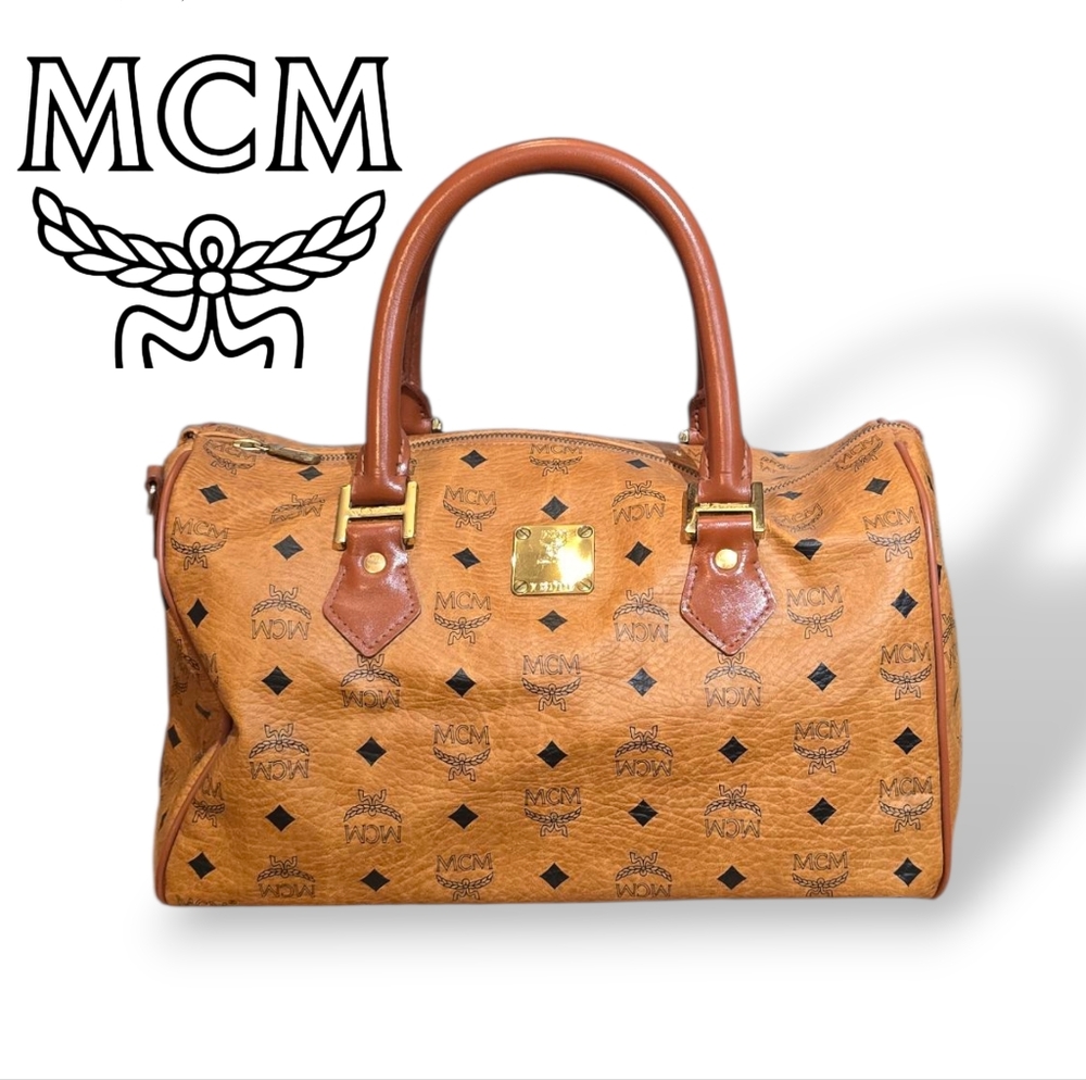 MCM Cognac Brown Monogram Satchel